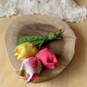 Handmade Boho Floral Tulip Purse Charm – Cotton Bag Accessory, Spring Gift